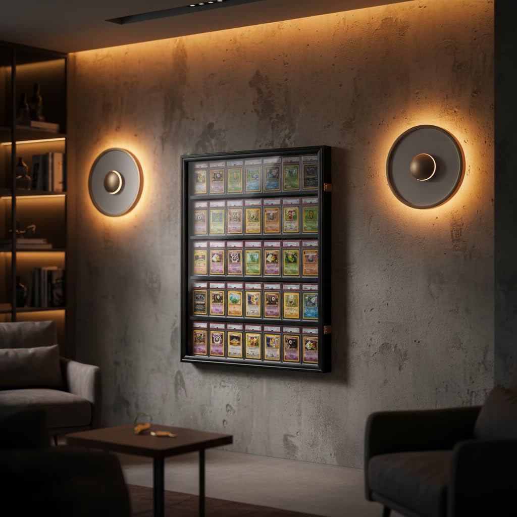 Vitrine Rahmen für Sammelkarten – Displayrahmen für PSA Karten, Wand-Vitrine für 35 Karten – kompatibel mit PSA, CGC & Beckett – 98 % UV-Schutz – ideal für Pokémon, MTG & TCG