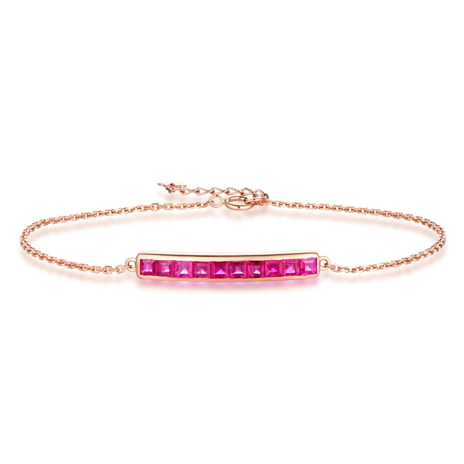 ZH1YFD Pulsera Mujer Oro Rosa 18 K, Barra con Rubí 1.46ct Pulseras Cadena Mujer 16+2CM