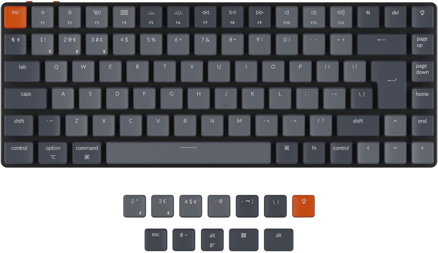 K3 Ultra-Slim 75% ISO-UK-Layout Wireless Bluetooth/Wired USB Mechanical Keyboard,84 Keys Hot Swappable Low-Profile Optical Brown Switch White LED Backlit for Mac Windows-Version 2
