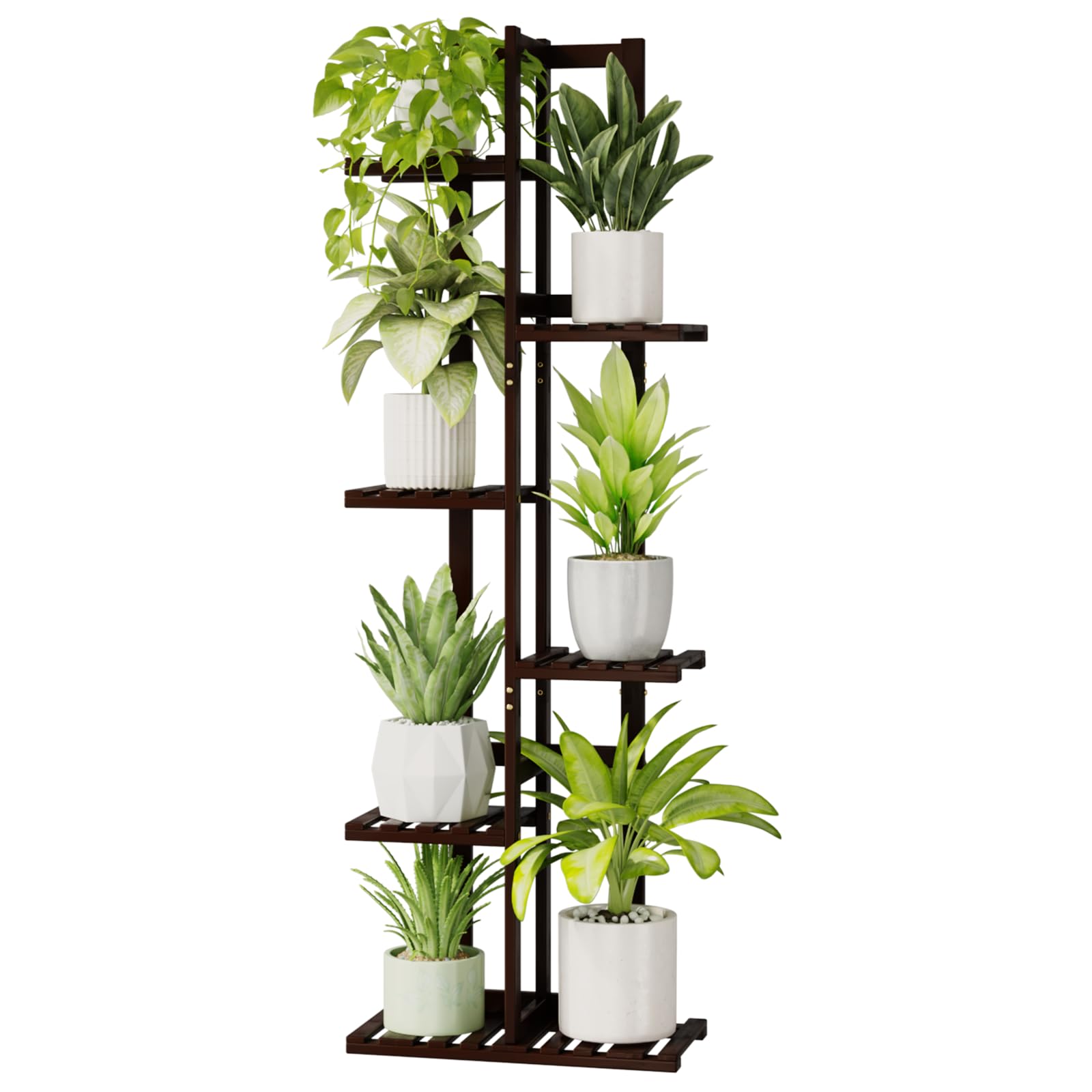 Bamworld Plant Stand Indoor,6 Tier Bamboo Corner Plant Shelf for Multiple Plants, Tall Tiered Flower Stand for Window Garden Balcony Home Decor Living Room Bedroom(Coffee Brown)