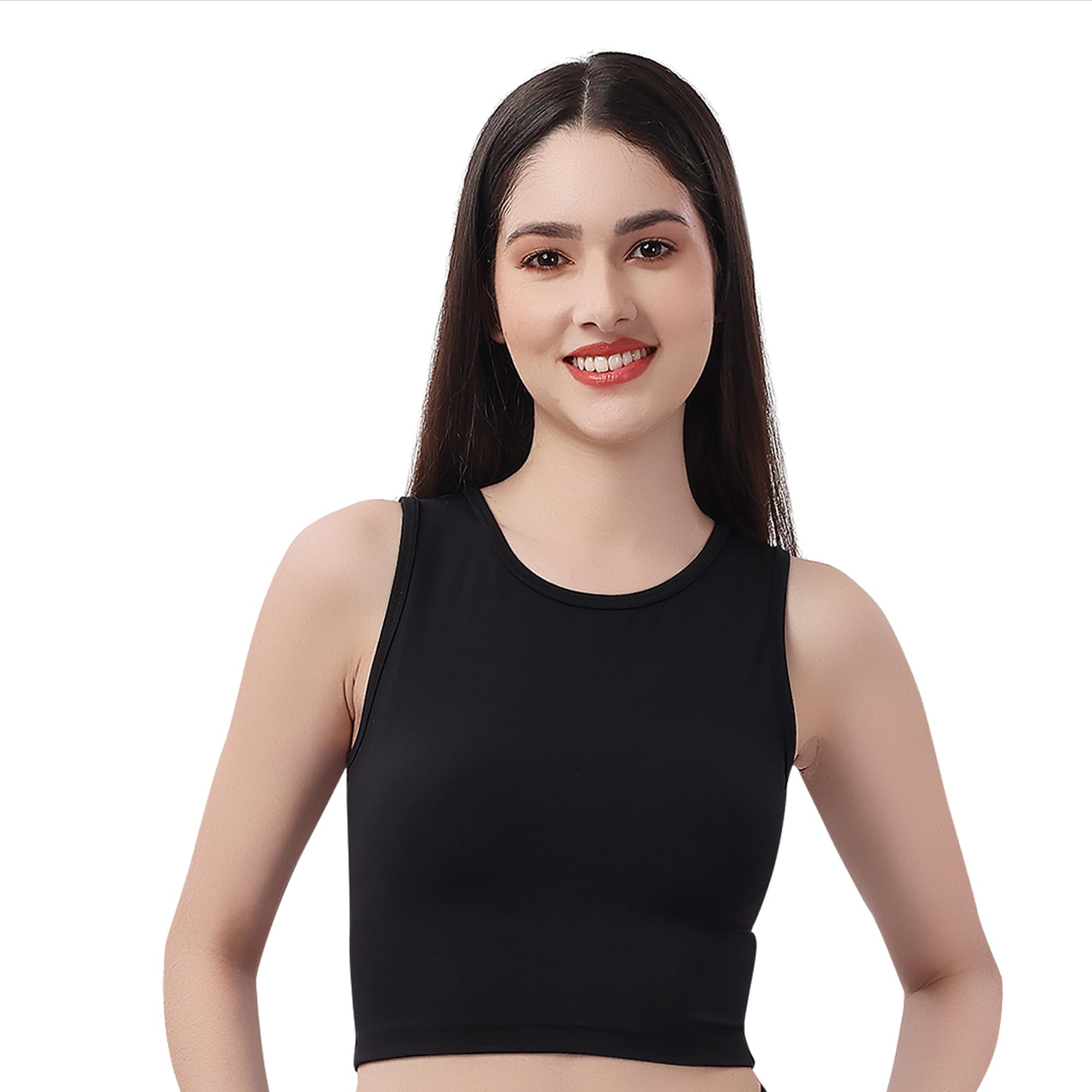 SOIE Women Polyester Blend Crop Top Sleeveless Quick Dry Athleisure Round Neck Top for Workout-picture-10