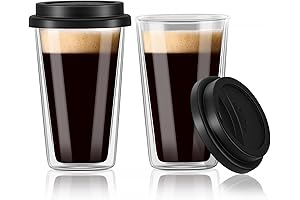 Insulated Double Walled Hot Coffee Cups, Reusable Glass Coffee Mugs with Lids