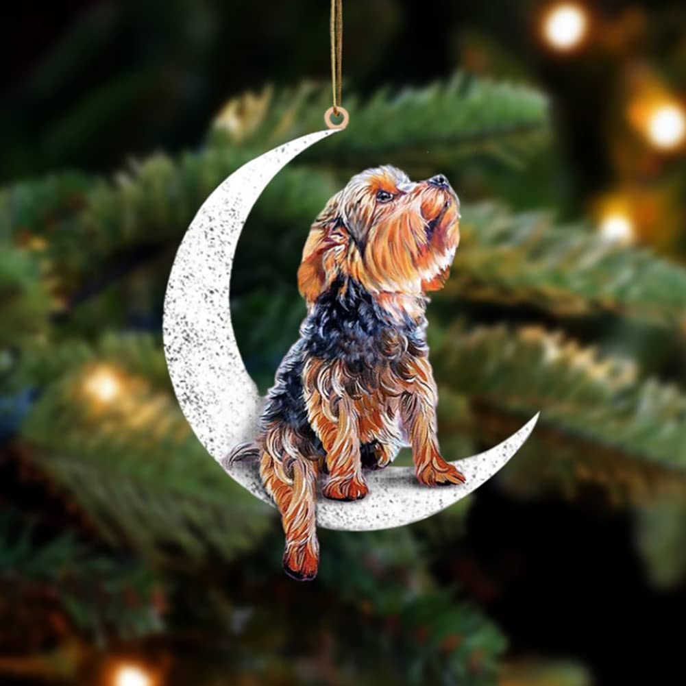 Dog Christmas Decorations,Acrylic Christmas Tree Decorations with Different Types of Dogs Sitting On The Moon,Creative Christmas Baubles Dog Christmas Ornaments for Xmas Tree Decor