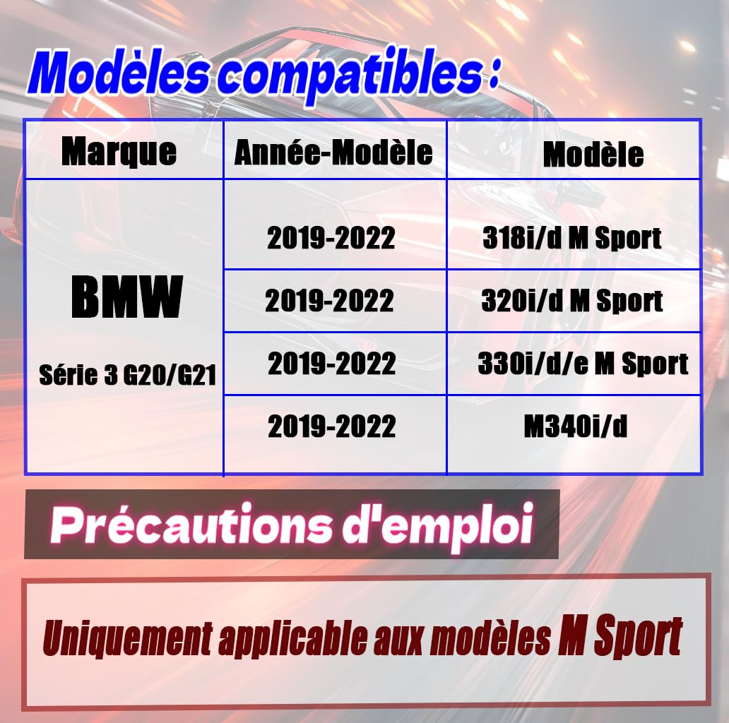 MUTUSAISI Séparateur Lèvre Avant pour BMW Série 3 G20 G21 (Modèles de M Sport) 2019-2022 318d/ 320d/ 330i/ 330d/ M340,Voiture becquets Pare-Chocs Corps pelles Garde Spoiler Accessoires(Noir Brillant)