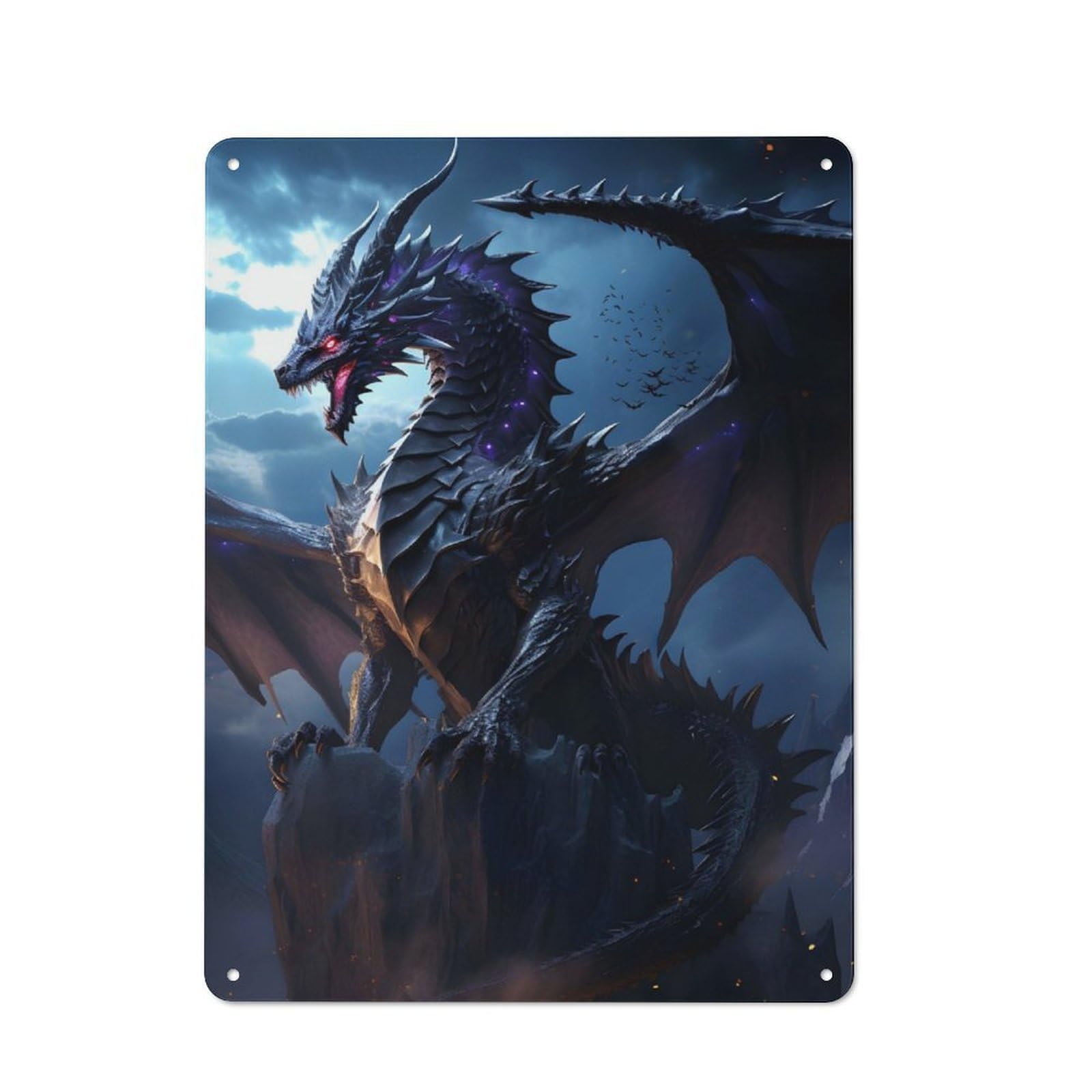 Junmoney Black Elder Dragon Vintage Metal Wall Decor 40X30cm, Vintage Metal Sign For Cafe, Bistro, Bakery Or Restaurant
