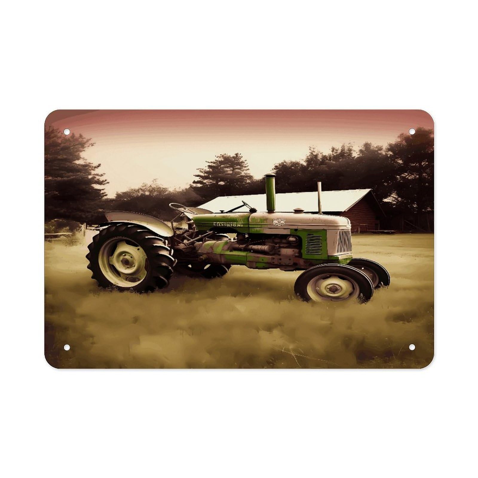 Old Tractor Photo Farm Metal Tin Sign 12"x8" Wall Art Prints Poster Decorative Picture Metal Signboard Decor Painting Folded Edge Iron Sheet Painting with Holes for Wall Decor