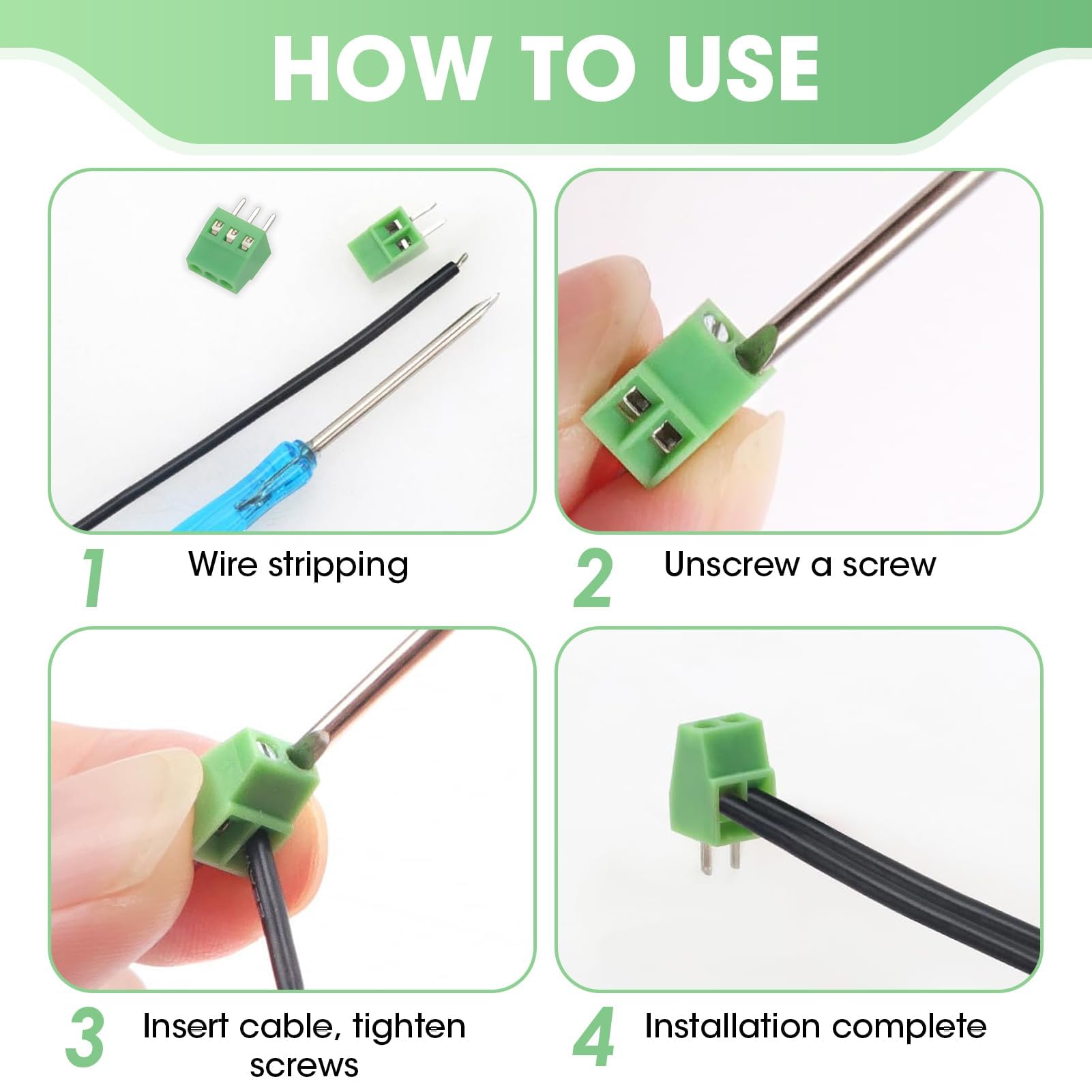 Morsettiera PCB 3 Posizioni 5.08mm FULARR - Verde, 300V/10A, 60 Pezzi - Foto 3