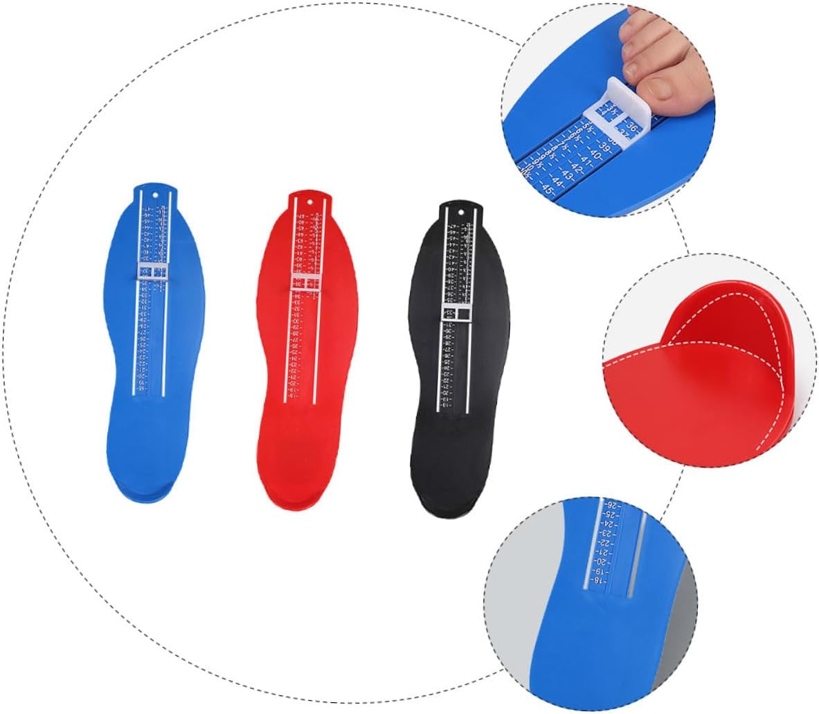3Pcs Foot Measuring Gauge for Adults and Lightweight Shoe Ruler Tool Accurate Measurement Device for Buying Shoes at Home and Portable in Red Black Blue