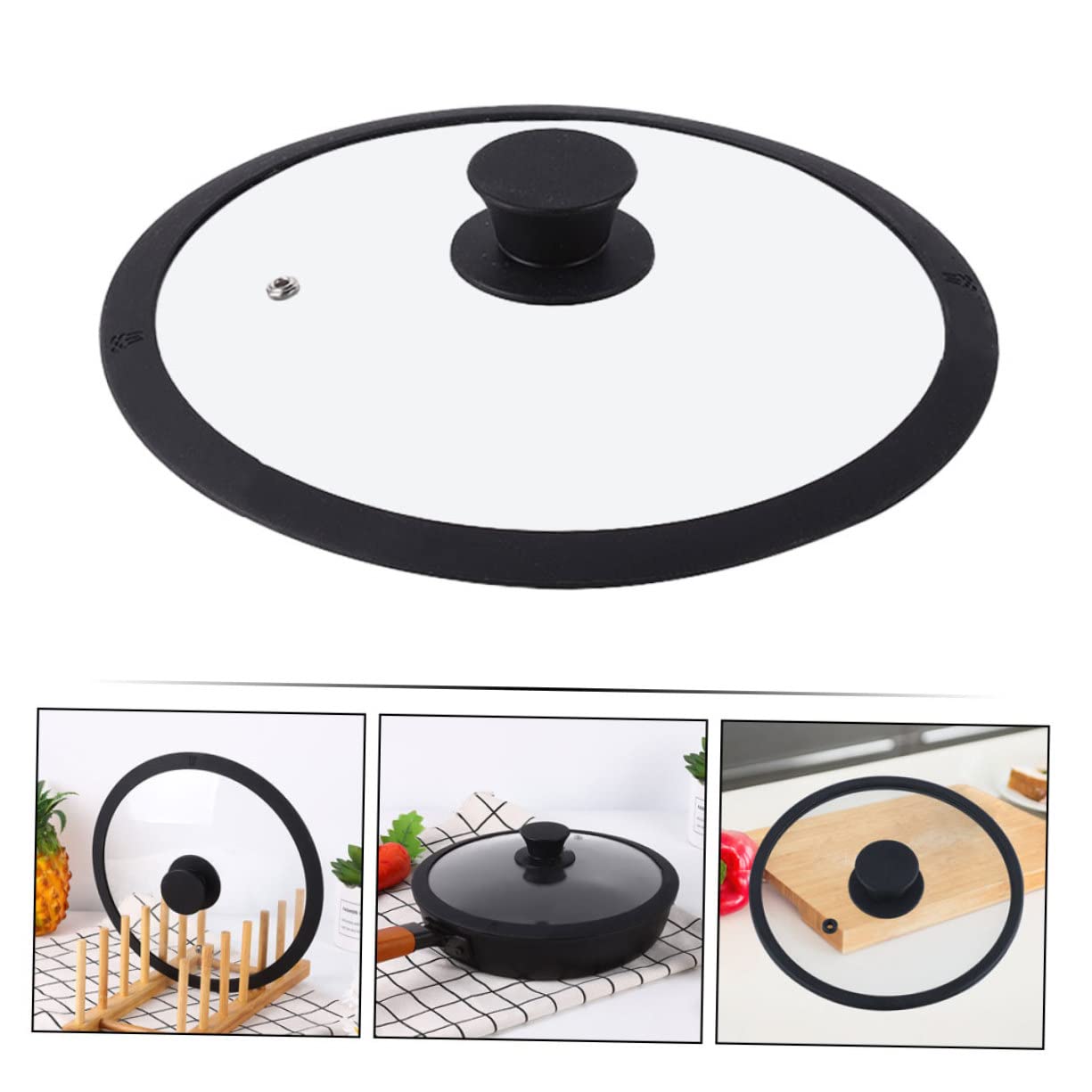 Coperchio Rotondo in Vetro Temperato Nero Bordo in Silicone