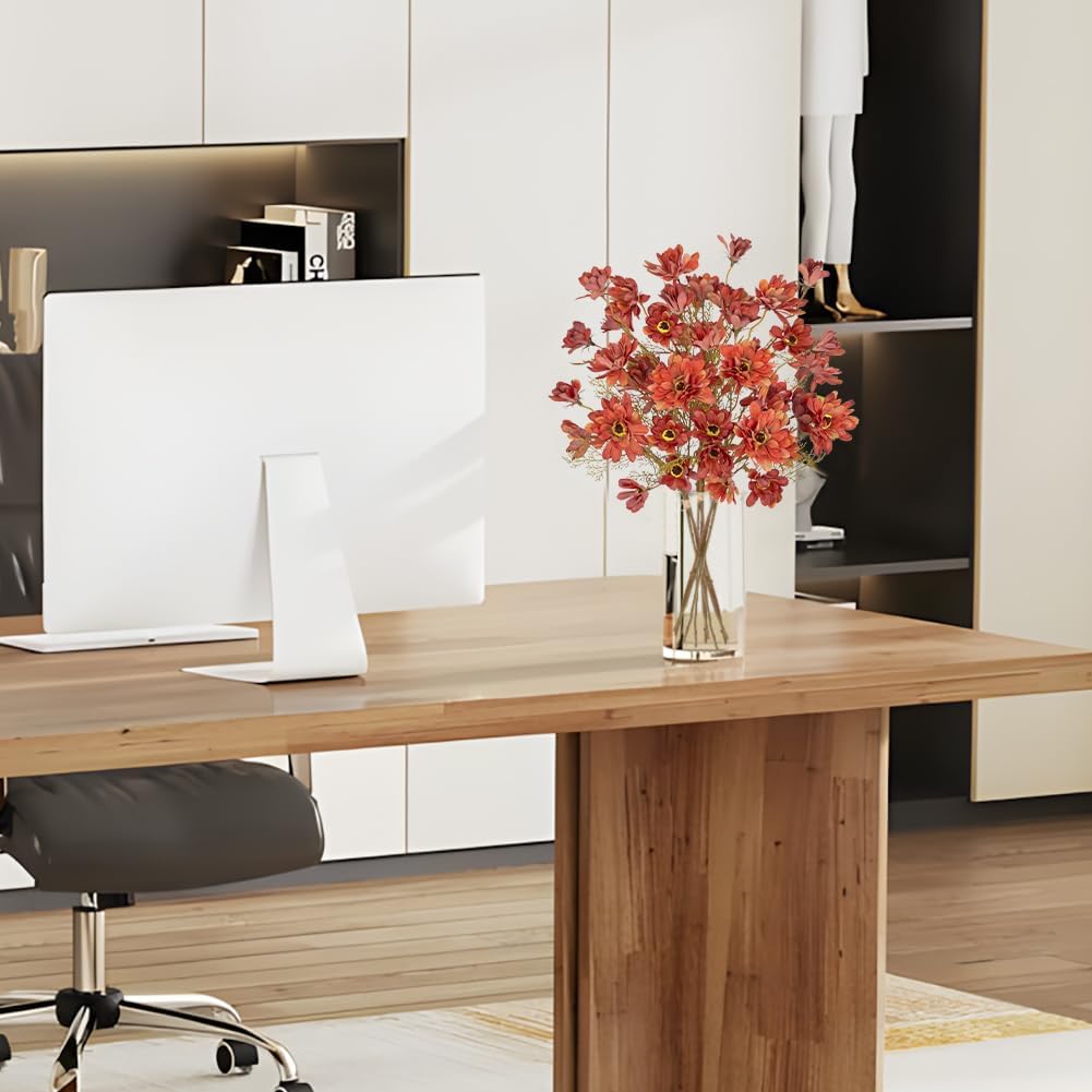 3 Bunches Artificial Daisy Flowers Bouquets for Fall Decor, 20" Faux Chrysanthemums Wildflowers for Autumn Thanksgiving Centerpiece, Silk Flowers Mums for Calliopsis Floral Arrangements, Light Red - Image 7