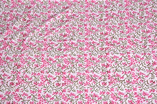 Image of Floral Printed Cotton Cloth Materiel Natural Fabric Running Jaipuri Hand Block Printed Women Dress Material Kurtis Natural 44 inch Inches Width Pink 3 Meter