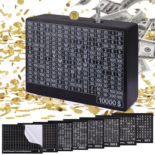 Palksky Money Saving Box, Wooden Digital Piggy Bank for Adults, 10000 Savings Challenge Cash Box, Vault Cashbox Savings Goal $200/1000/2000/3000/5000