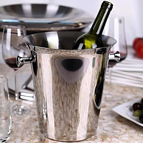 Miniatura 6 de Cubo de hielo champán con soporte, cubo de hielo para vino con soporte, cubo de hielo de pie de acero inoxidable 201, 5L, 12 libras, soporte para