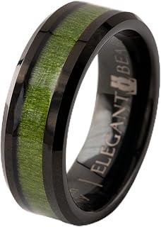Black Tungsten Carbide Ring inlaid with green Elder Box wood A116