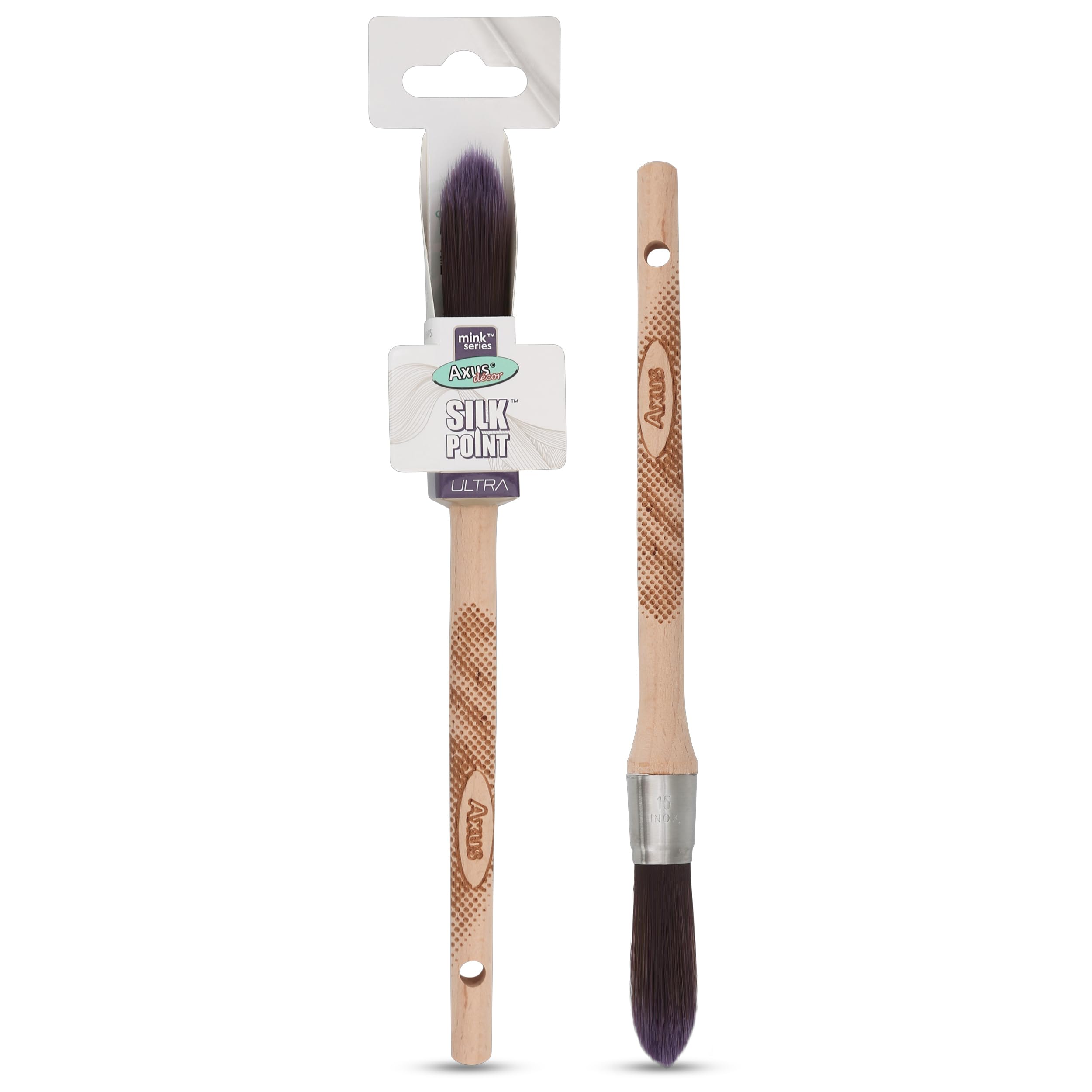 Axus Décor Silk Point Ultra (Mink series) Paint Brush Filaments & Birchwood Handle - Ideal For Intricate Work & Artistry, Anti-Rust Stainless Steel - Next Generation Brush - 15mm