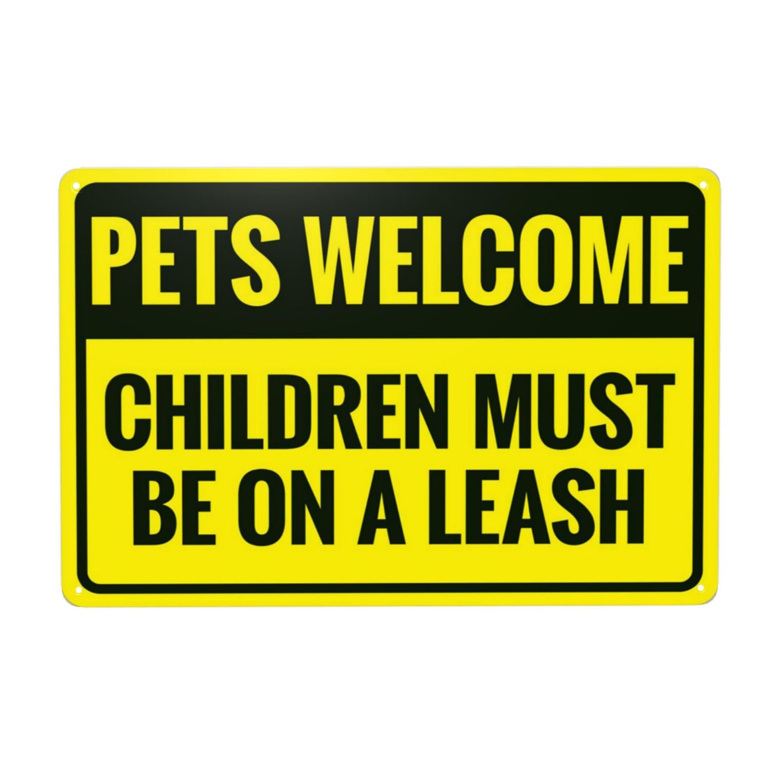 Vintage Metal Tin Sign, Pets Welcome Children Must Be On Leash Decor, 12x8 Inch