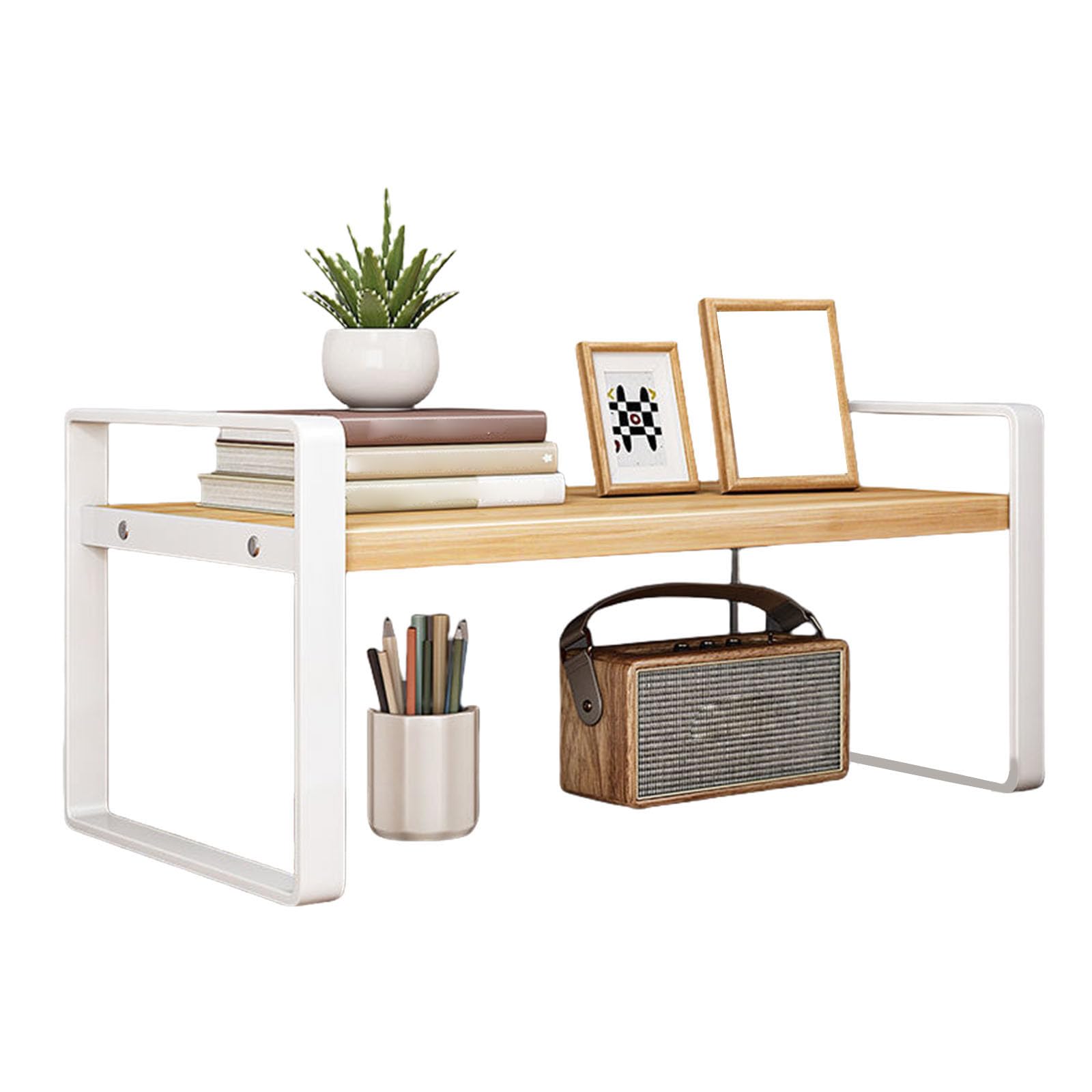 Kalttoy Simple Desk Organizers Rack with Iron and Wood Construction for Students and Professionals Space Saving Design Desk Shelf