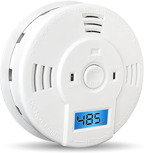 Shackcom Detector combinado de humo y monóxido de carbono, alarma de humo de batería de 5 años con pantalla LCD para el hogar, 1 paquete, color