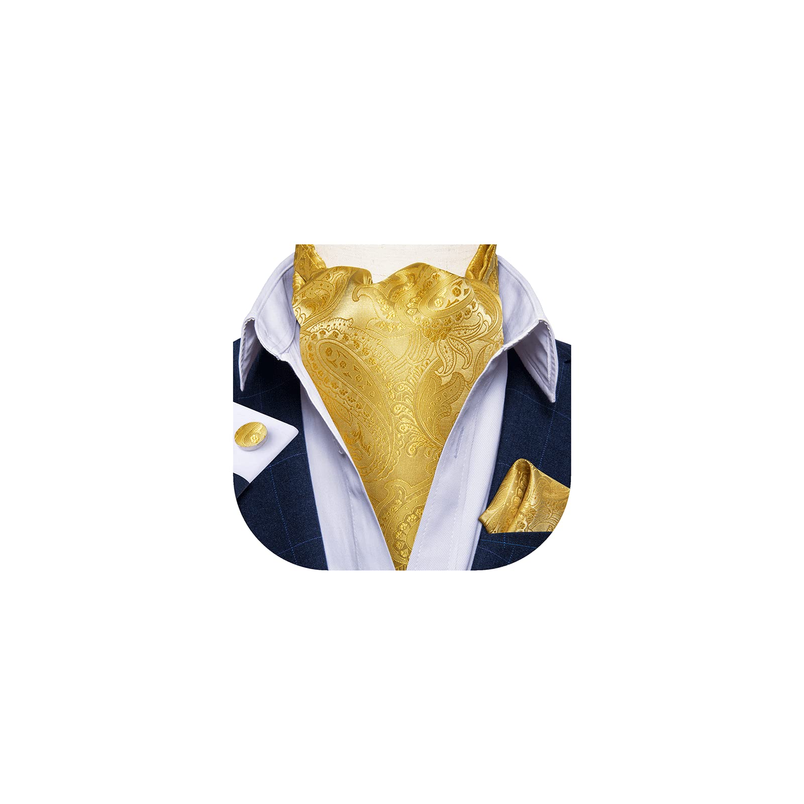 DiBanGu Jacquard Woven Ascot Silk Cravat Set for Men Wedding