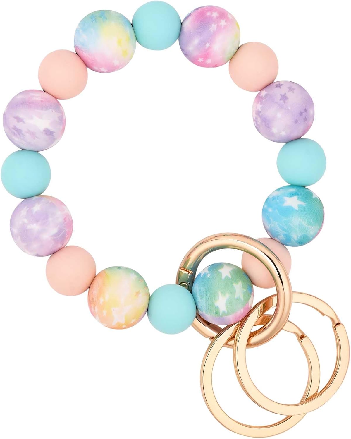BAOSIWA Silicone Beaded Keychain Wristlet Bracelet with 2 Keyrings - Secure No-Slip Fit for Small Wrists, Women & Girls