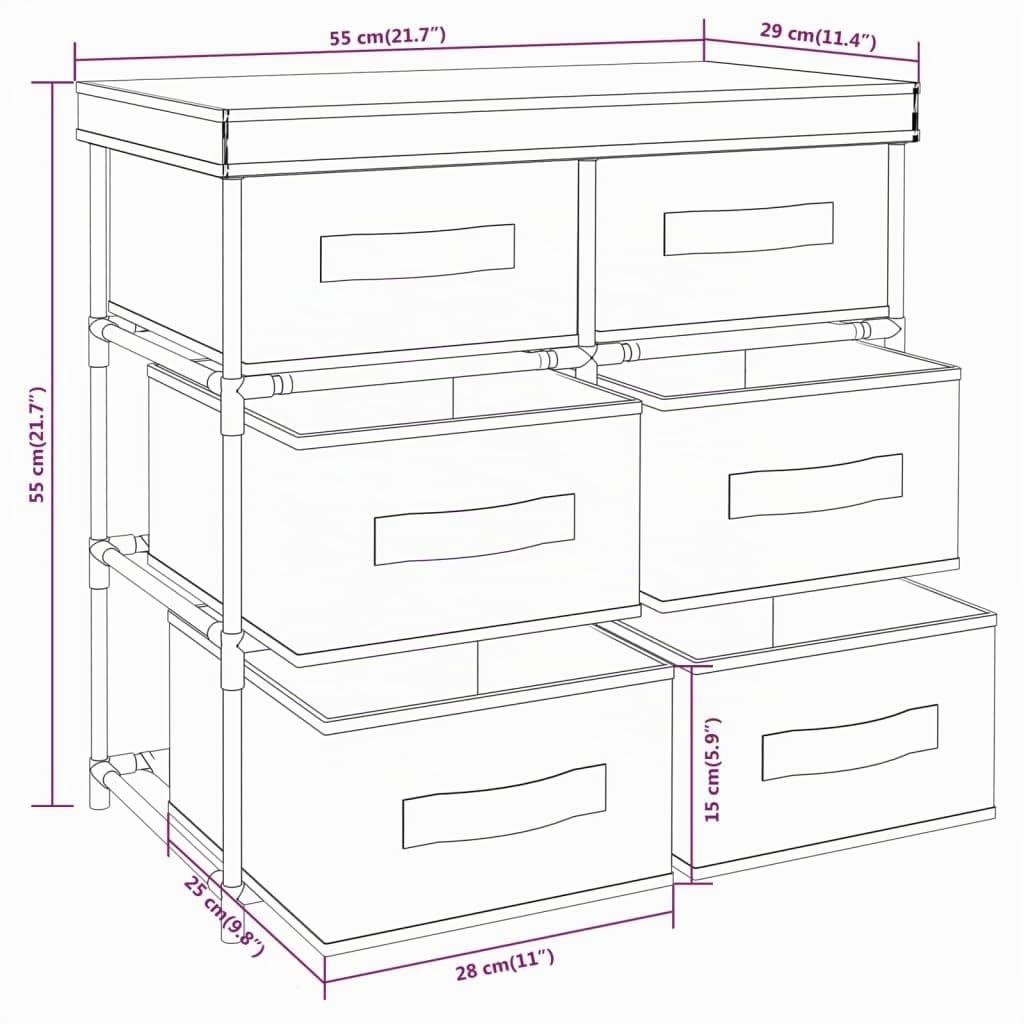 vidaXL Armario almacenamiento con 6 cajones acero negro 55x29x55 cm