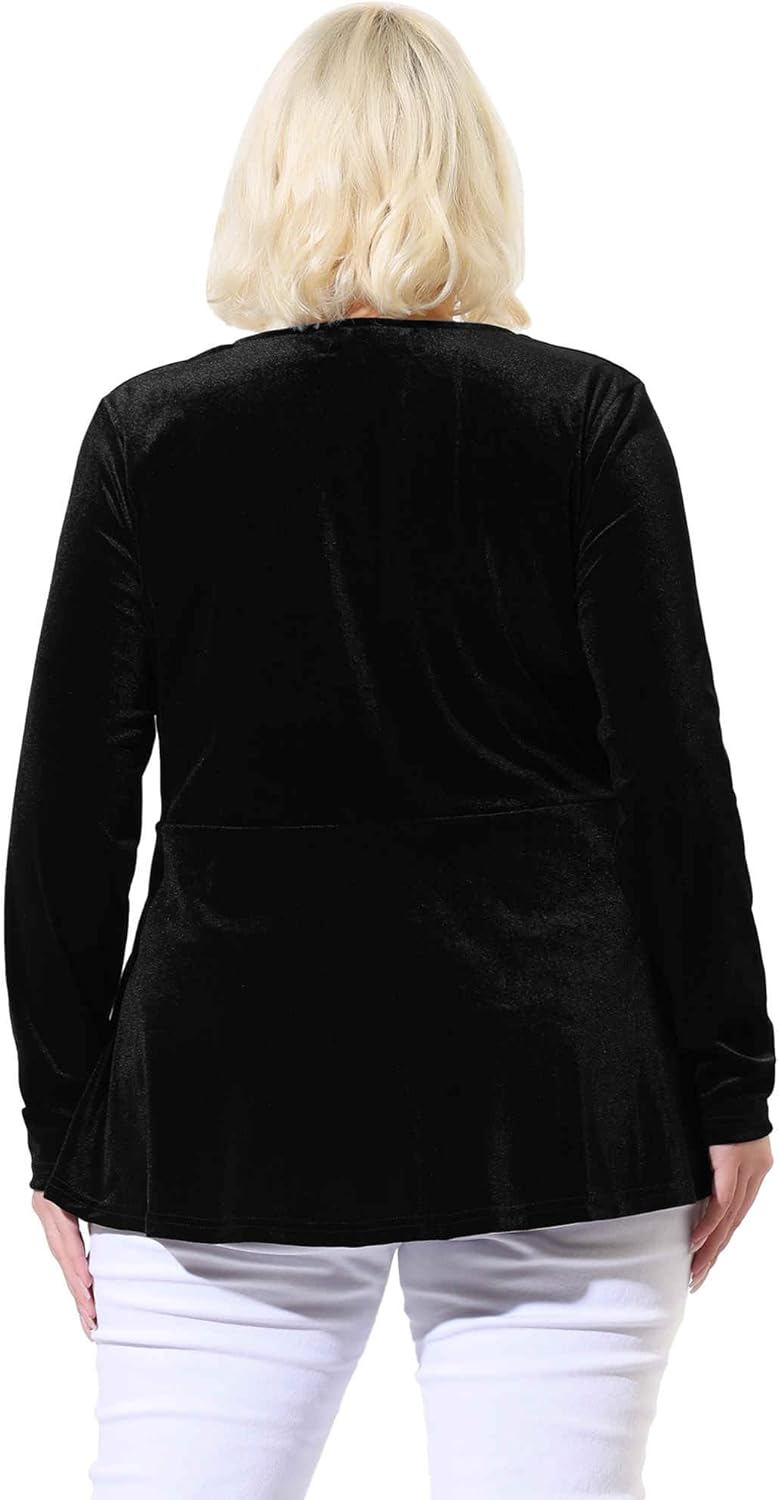 Agnes Orinda Women's Plus Size Retro Velvet Velour Tops V Neck Tulip Hem Long Sleeve Christmas Peplum Blouse - Image 5