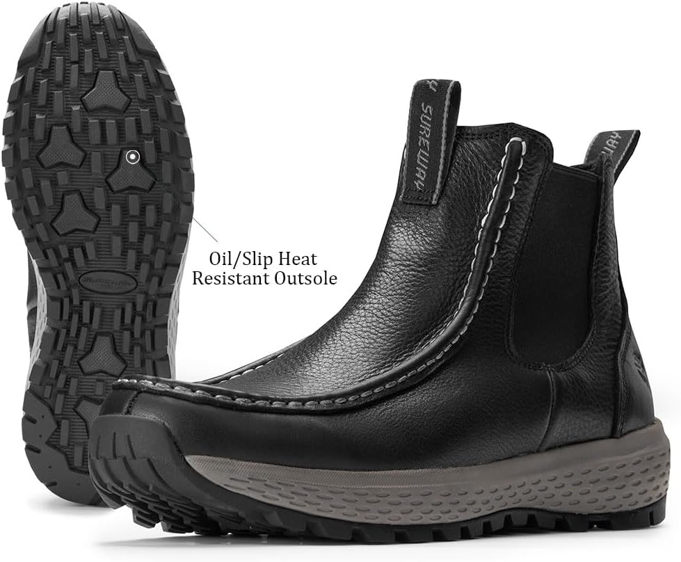 SUREWAY Men's Chelsea Boots,Fashion and Comfort Driving Shoes,Leather Moc Toe Outdoor Work Boots,Slip-Resistant Outsole,EH-Rated,All-Weather Rugged Slip-On Work/Casual/Dress Boots Shoes for Men - Image 4