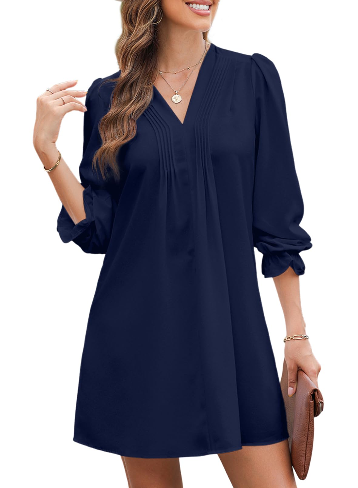 Dokotoo Kleid Damen Langarm Elegant Einfarbig A-Linien Rüschenärmel V-Ausschnitt Midikleid Partykleid Freizeitkleid Dating-Kleid Sommerkleider Rüschenkleid S-XXL
