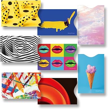 8 Pack RFID Blocking Sleeves for Credit Cards, Slim Card Protector Inserts for Wallet, Anti-Theft RFID Shield, Easy-Identify Pop Art Designs, Fits Debit/ID/ATM Cards