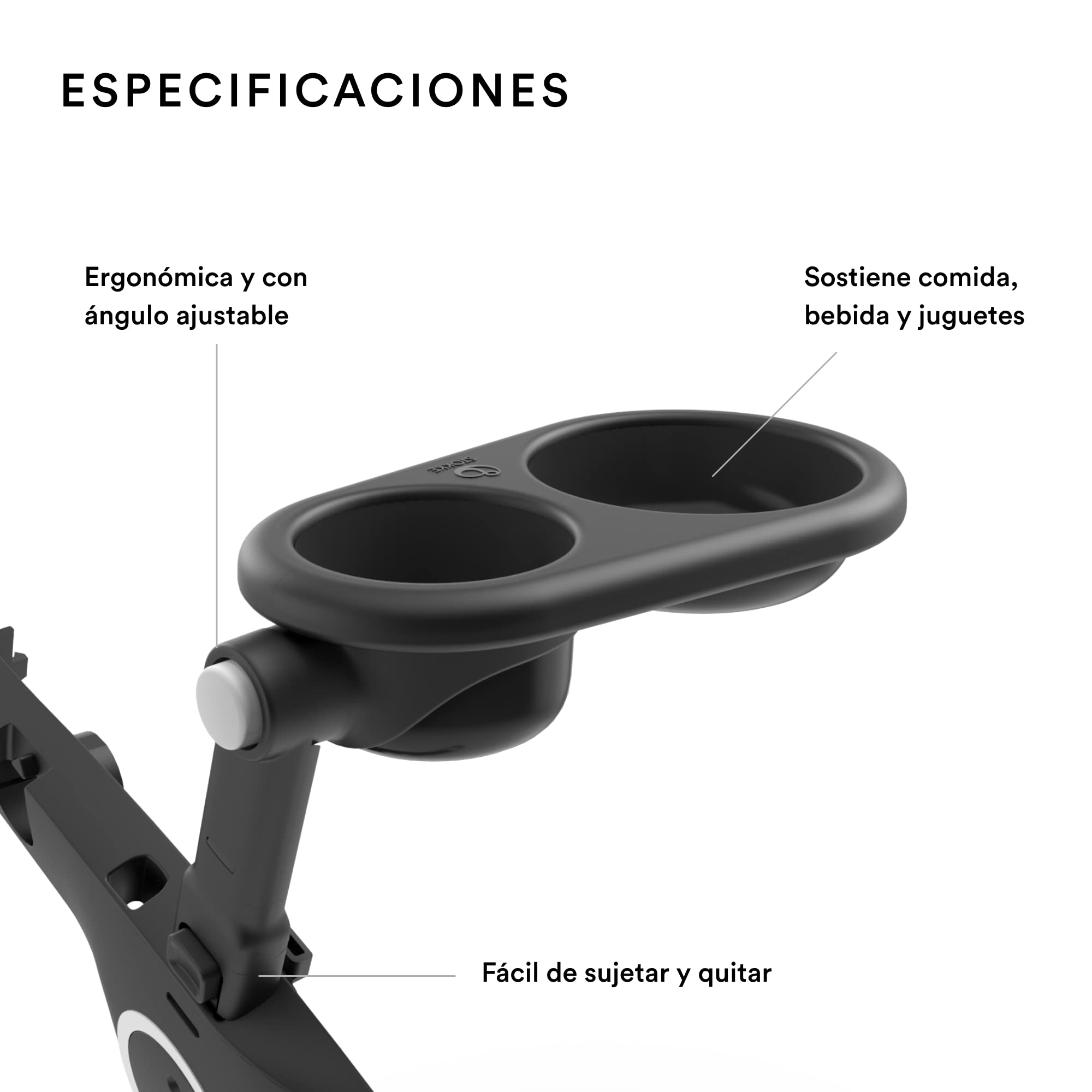 Bandeja de Alimentos Stokke Stroller, Negro - Mantiene los Vasos, la Comida y los Juguetes a Mano para el niño - Fácil de Sujetar, Quitar y Limpiar - Compatible con Cochecitos Stokke Xplory y Trailz
