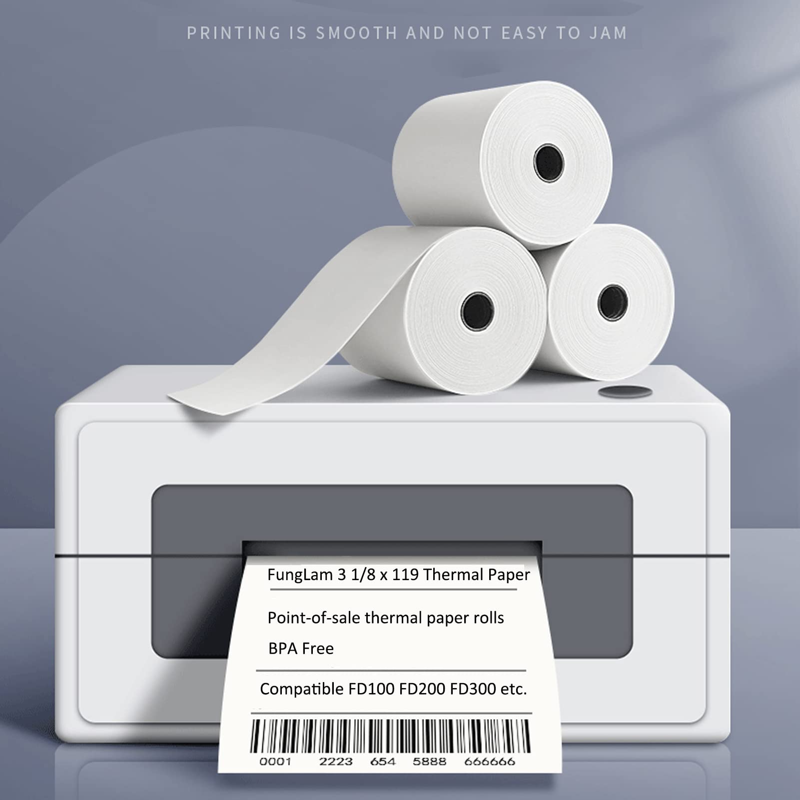 FungLam Papel térmico de 3 1/8 x 100 pies Rollos de papel de recibo Caja registradora Pos Papel de tarjeta de crédito (50 rollos)
