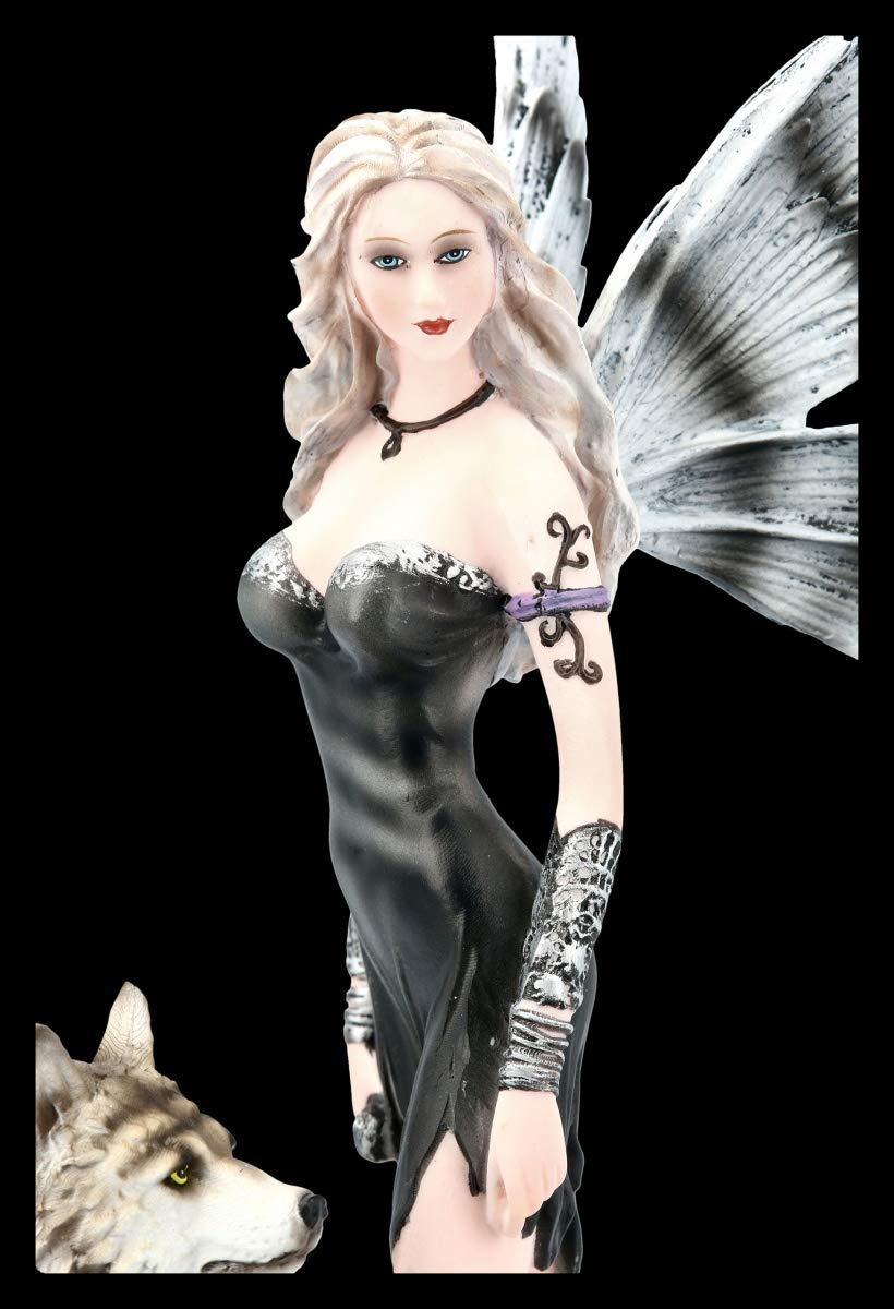 Figuren shop gmbh Elfi Figura Fantasia - Elleth con Lupo Fata, Fairy, Angelo, Figura-Decorativa, Articolo Decorazione, Statua, Scultura, H 27 CM