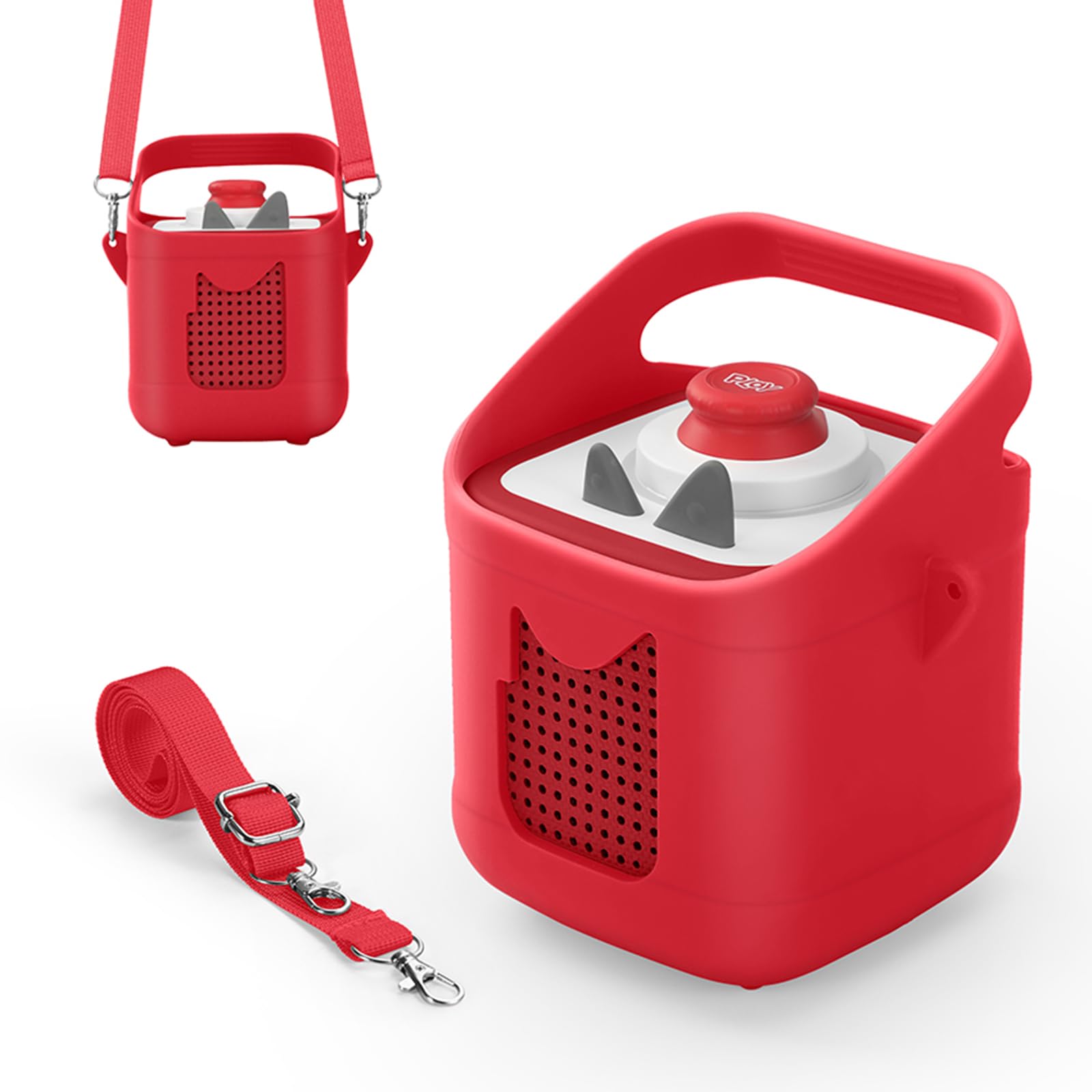 Housse de protection en silicone compatible avec Toniebox 2 & 1, lecteur audio, housse anti-poussière avec poignée de transport et bandoulière (rouge)