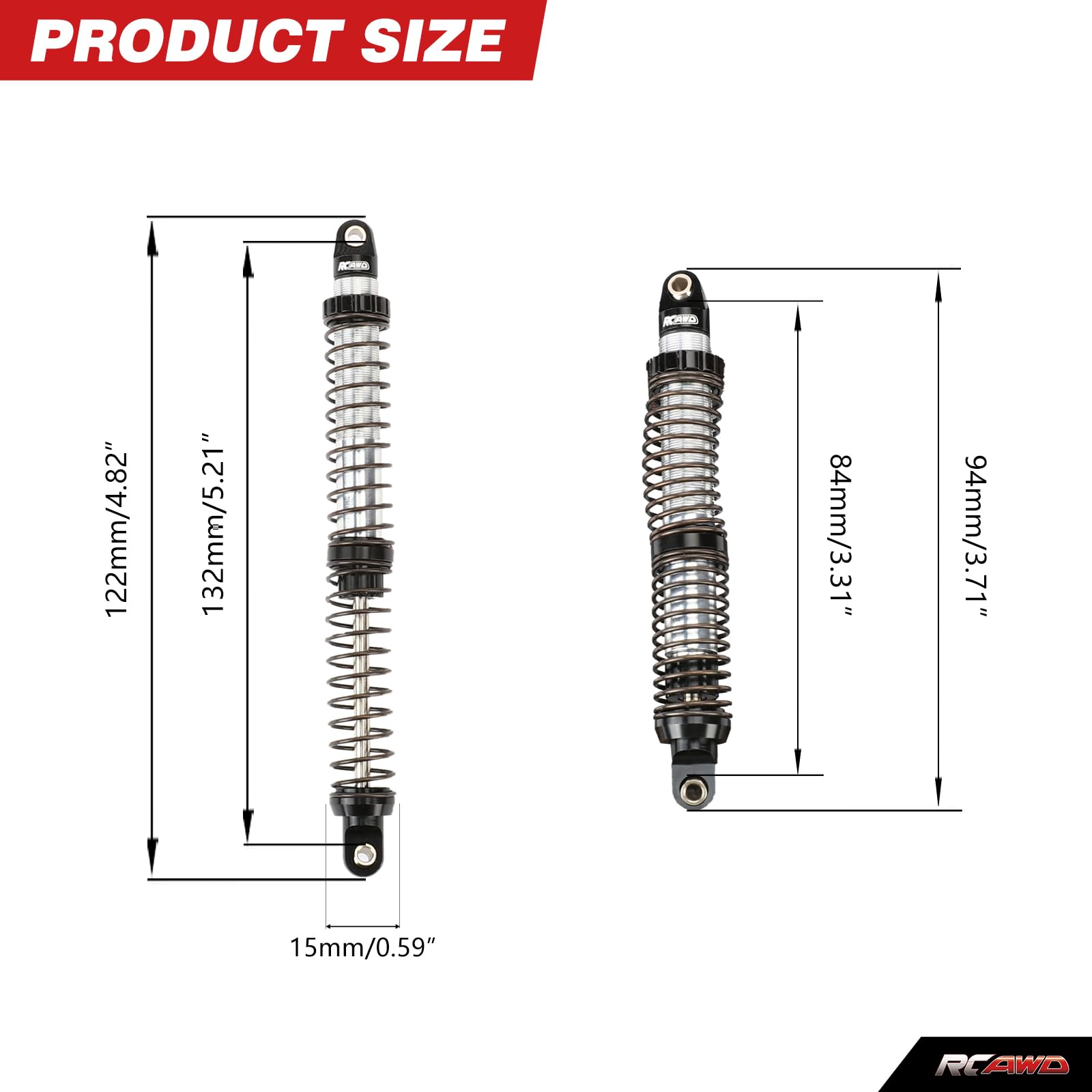 2 Ammortizzatori Metallici 100mm Per RC Crawler 1/10 &ndash; Traxxas TRX4 Axial SCX10 &ndash; Rossi