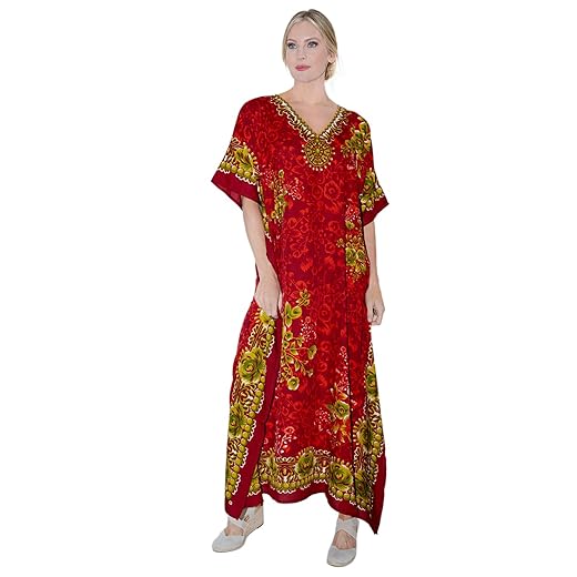 Miss Lavish London Ladies Kaftans Kimono Maxi Style Dresses Suiting Teens to Adult Women in Regular to Plus Size (601-Red, 3X-Large)