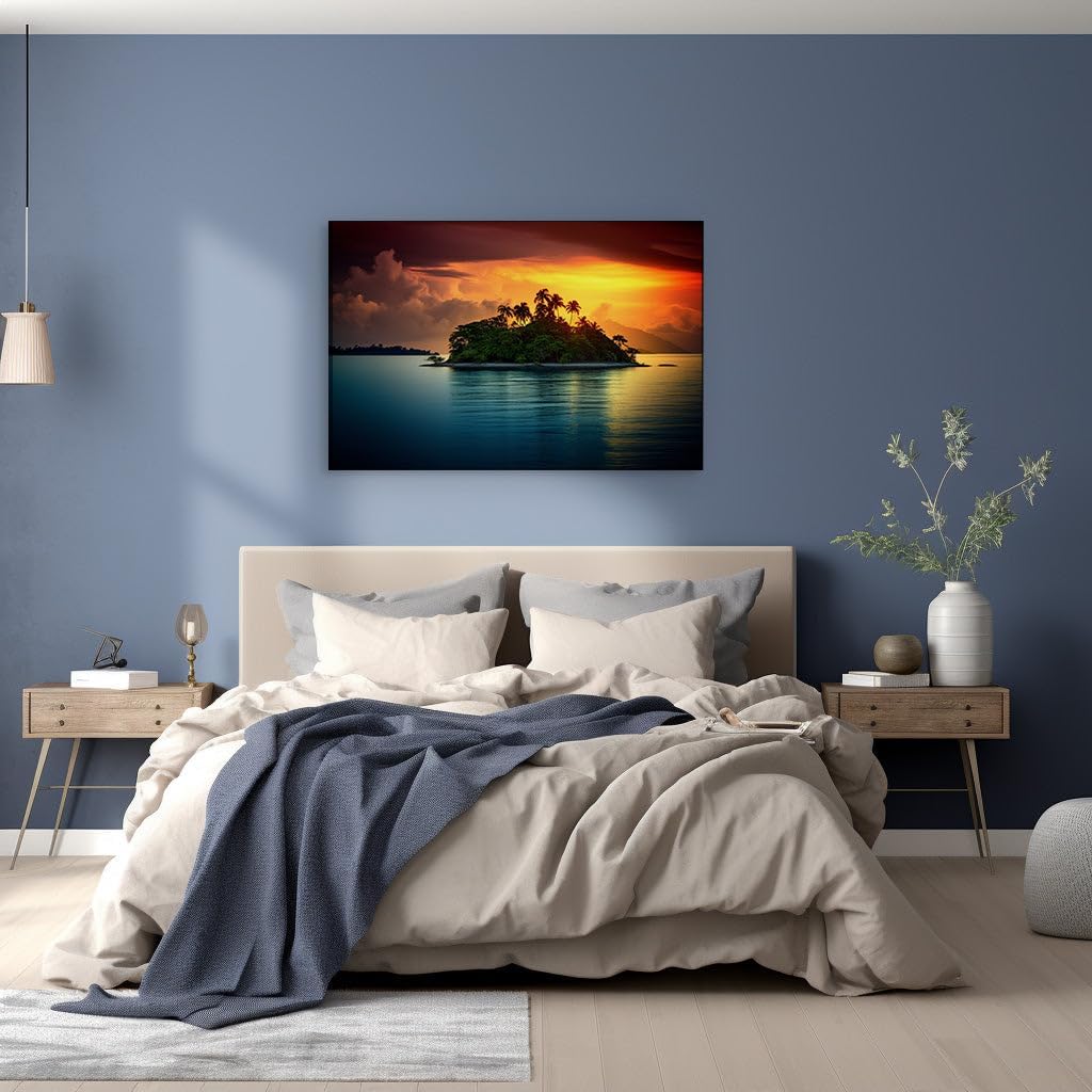 Canvas for Living room. Island Serenity: A Sunset Amidst Nature's Masterpiece, 27 x 18 inch Canvas Wall Art - Contemporary Masterpieces - Modern Home Decor - 69x46 cm (27x18 inch)