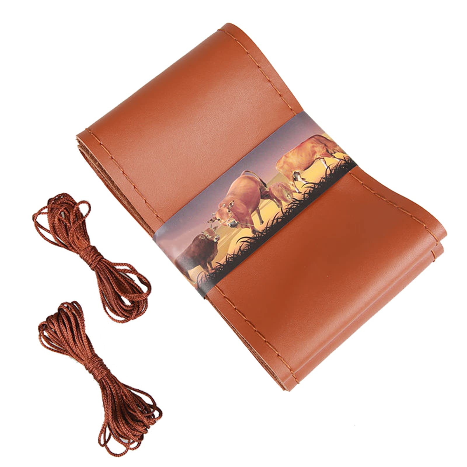 Funda de volante de cuero, suave y delicado, accesorios de coche cosida a mano para hombres y mujeres, marrón claro