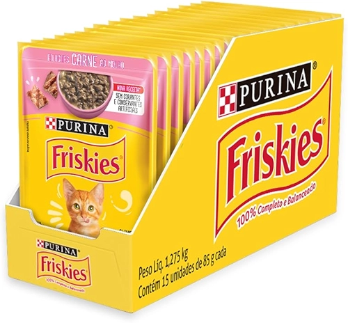 Pack Ração Friskies Filhotes Carne Ao Molho - Com 15 Sachês 85g