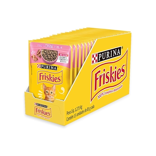 Pack Ração Friskies Filhotes Carne Ao Molho - Com 15 Sachês 85g