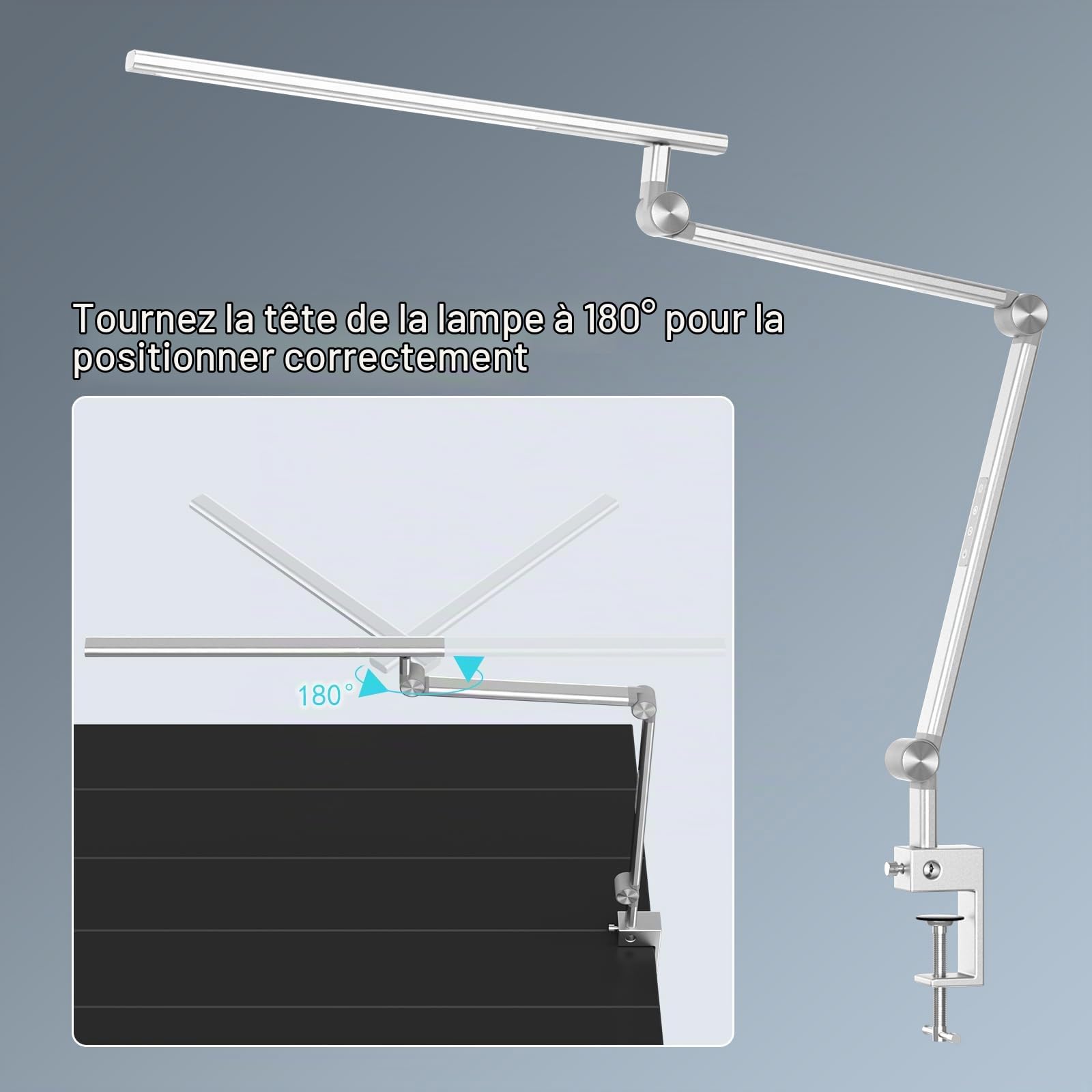 VERSKI Lampe de bureau LED, intensité variable 18 W, lampe de bureau pour la maison, le bureau, protection des yeux, lampe de lumière du jour, 5 températures de couleur et luminosité réglables