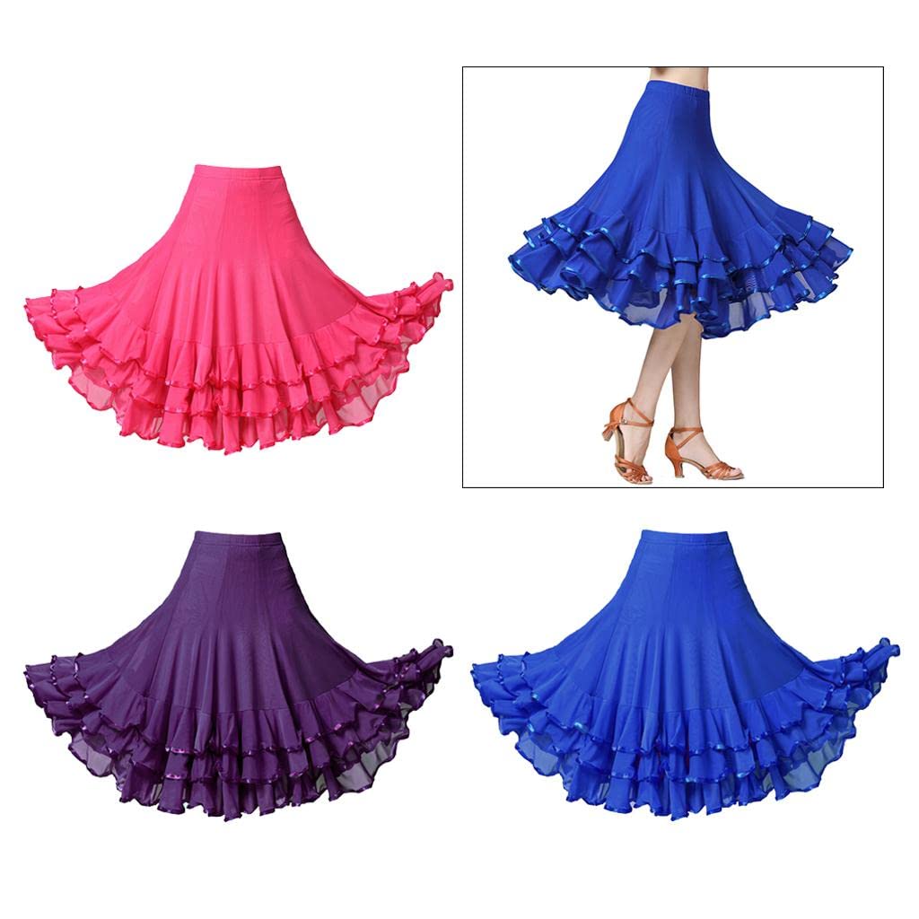 Jupe de Danse Latine Style Féminin Matière Extensible et Légère Dentelle Subtile sur Plusieurs Niveaux Adaptée à la Danse Artistique la