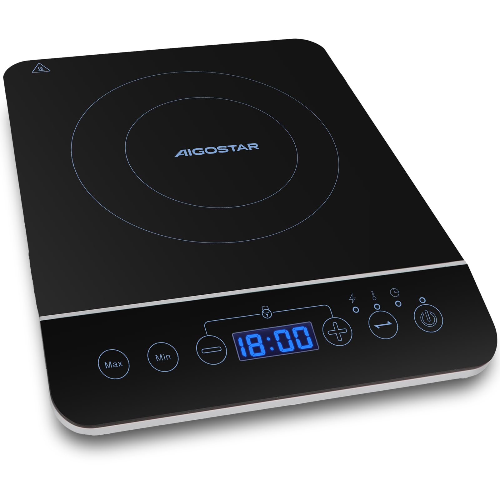 Aigostar BlueFire 30PKZ Portable Induction Cooktop, 2000 W, Touch Control, 10 Power Levels, Timer, Digital LED Display, Suitable for 13-24 cm Diameter