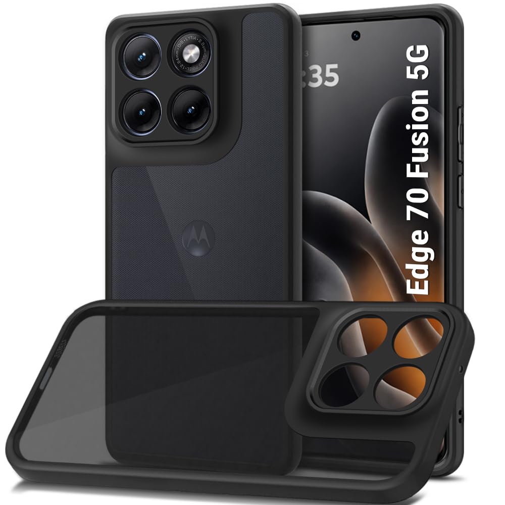 thegiftkart hybrid shockproof back cover case for motorola moto edge 70 fusion 5g | hard back cover case for motorola edge 70 fusion 5g (pc & tpu, translucent smoke matte back, black sides)