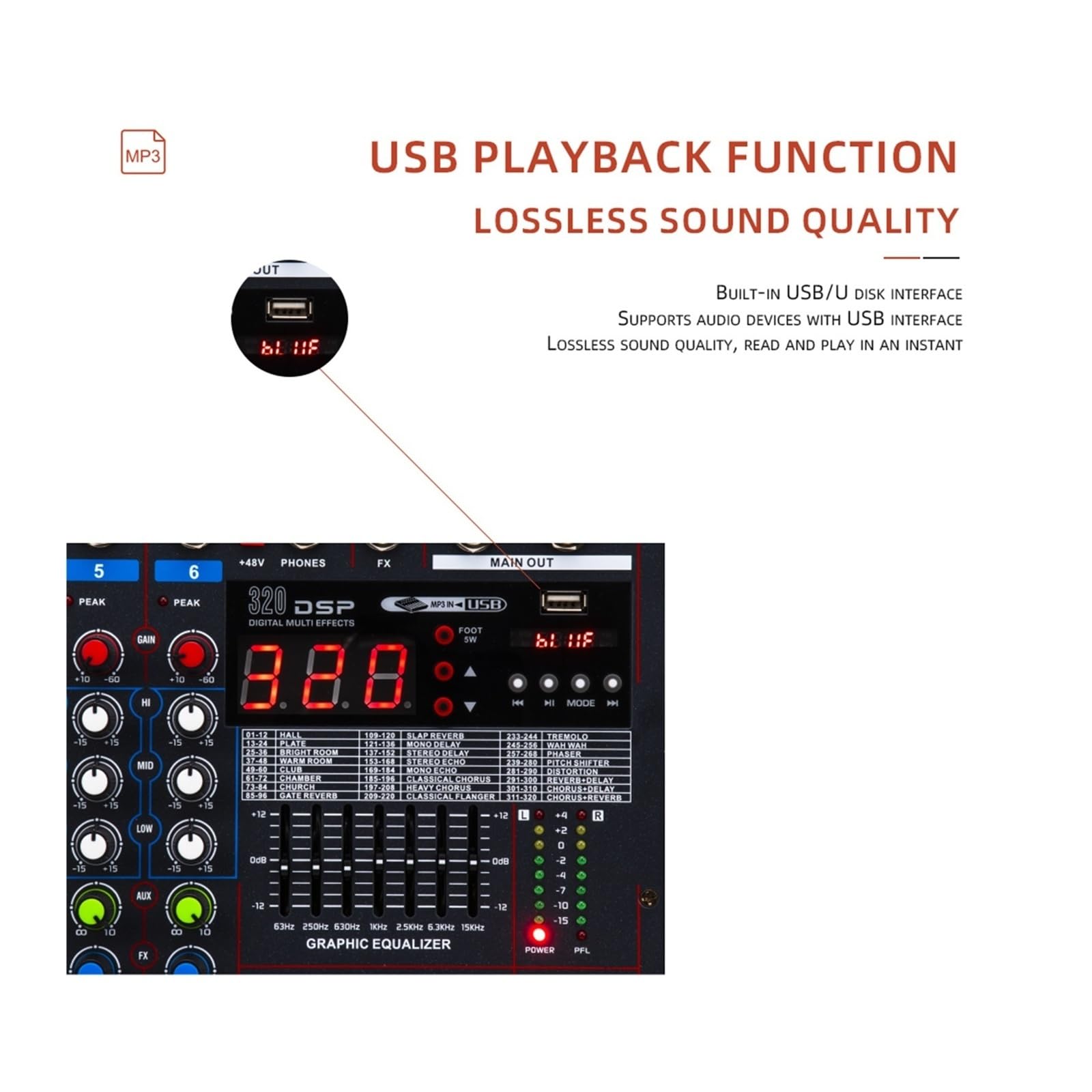 Mezclador de audio, Mezclador de 12 canales for grabación en vivo por computadora, for casa, KTV, banda, escenario, reproducción USB y MP3