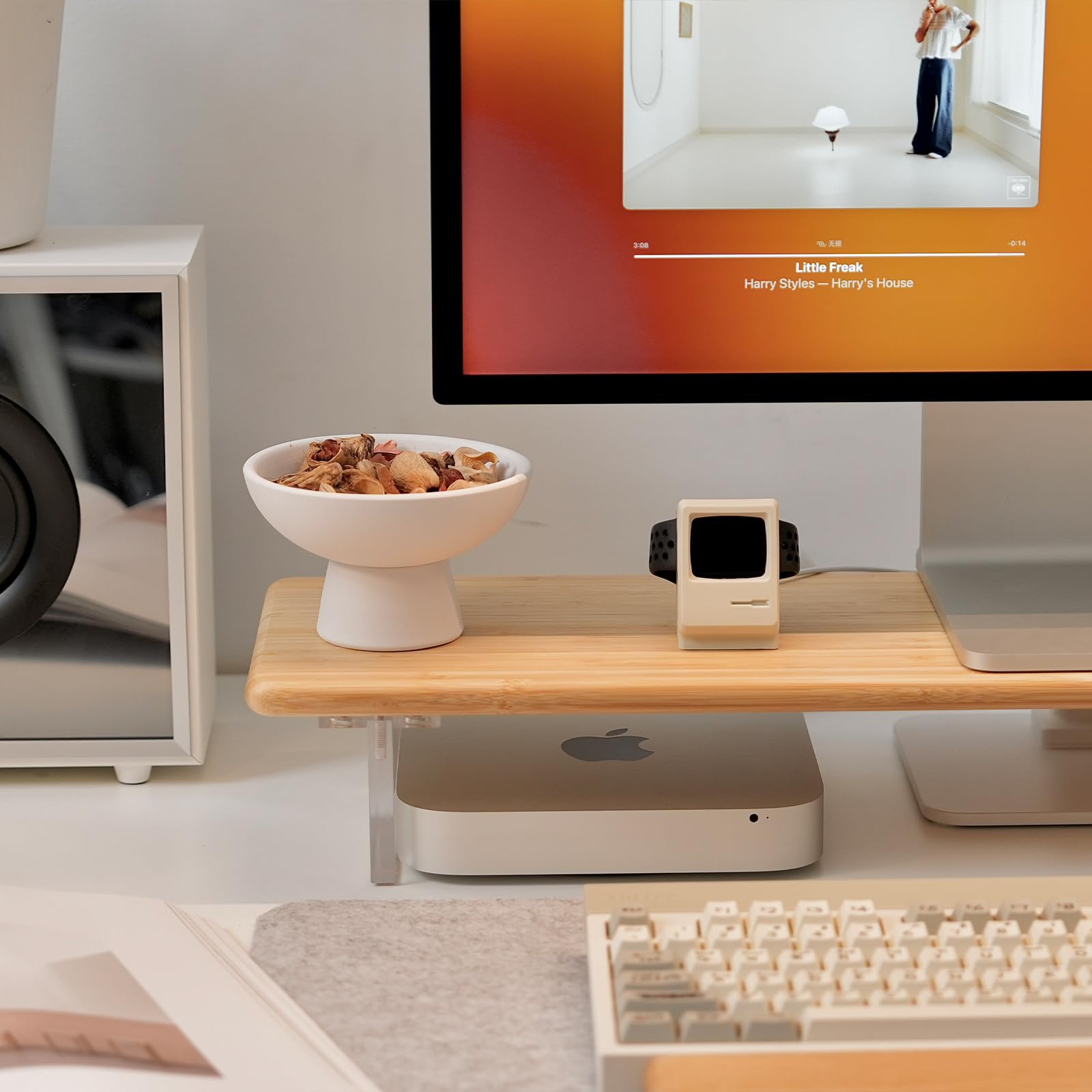 Supporto per monitor in bambù con gambe in acrilico per scrivania, 80 cm, supporto per PC, computer, laptop, stampanti, altoparlanti (naturale)