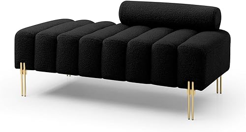 Miniatura 7 de Polibi Banco tapizado Sherpa de 53.2 pulgadas para el extremo de la cama, sofá de 2 asientos con respaldo ajustable y patas de metal dorado para