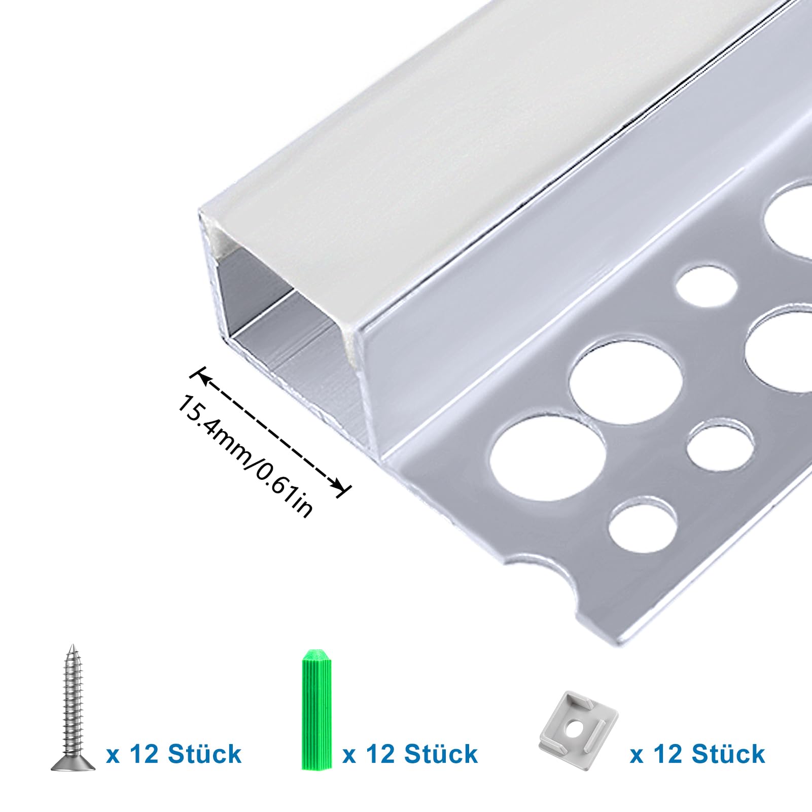 inShareplus Danbian290 - Set di 6 profili per cartongesso, 3,3 ft/1 m, canale in alluminio con copertura lattiginosa, diffusore a strisce LED trimless per sottostruttura, scaffale, parete, tavolo