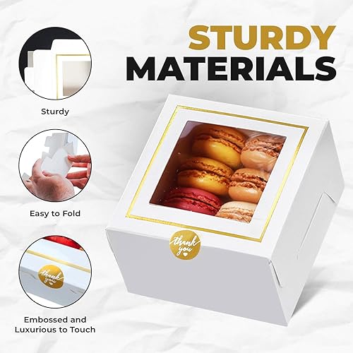 Miniatura 4 de Cajas de panadería blancas con ventana (30 unidades) de 4 x 4 x 2.5 pulgadas, pequeñas 4 pulgadas para tartas, galletas, macarrones, postres,