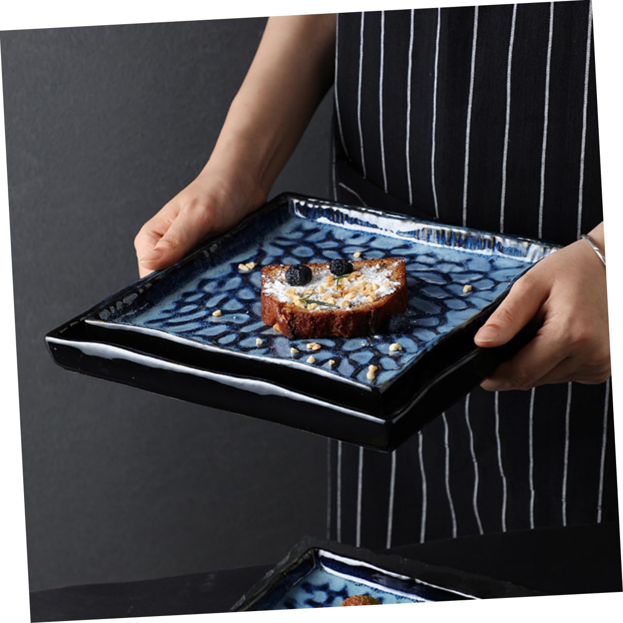 SHOWERORO Piatto Per Sushi in Ceramica Goffrata Vassoio Per Frutta Pesce Pasta Piatto Da Portata Per Antipasti Snack Ristorante Casa