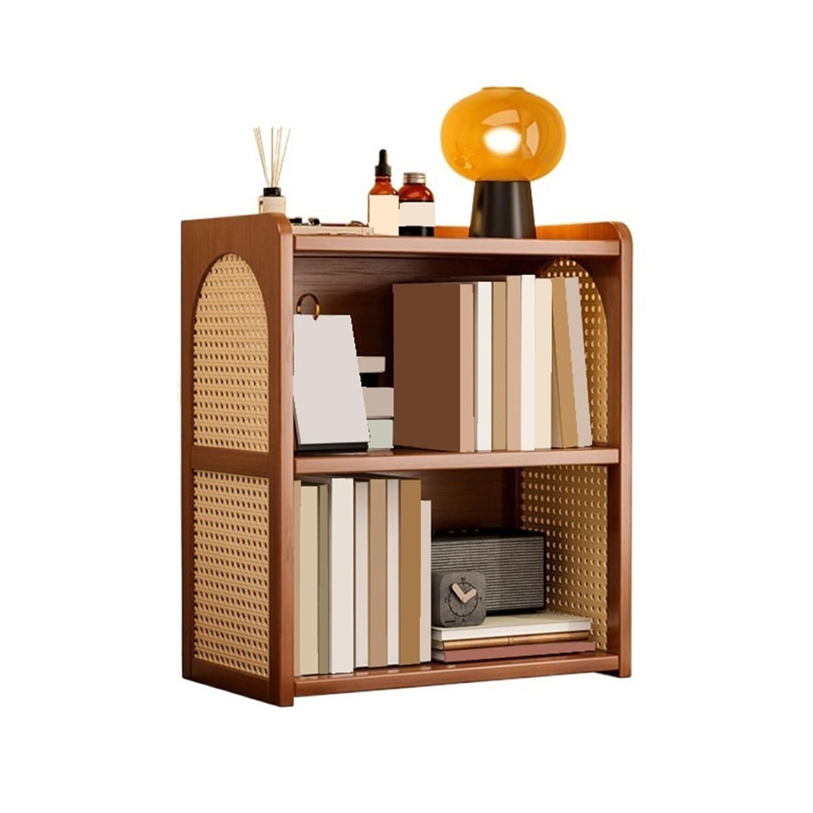 Zhaoj24-05 Bookcase Multipurpose Countertop Retro Bamboo Bookshelf with Plastic Rattan Weave Home Storage Rack